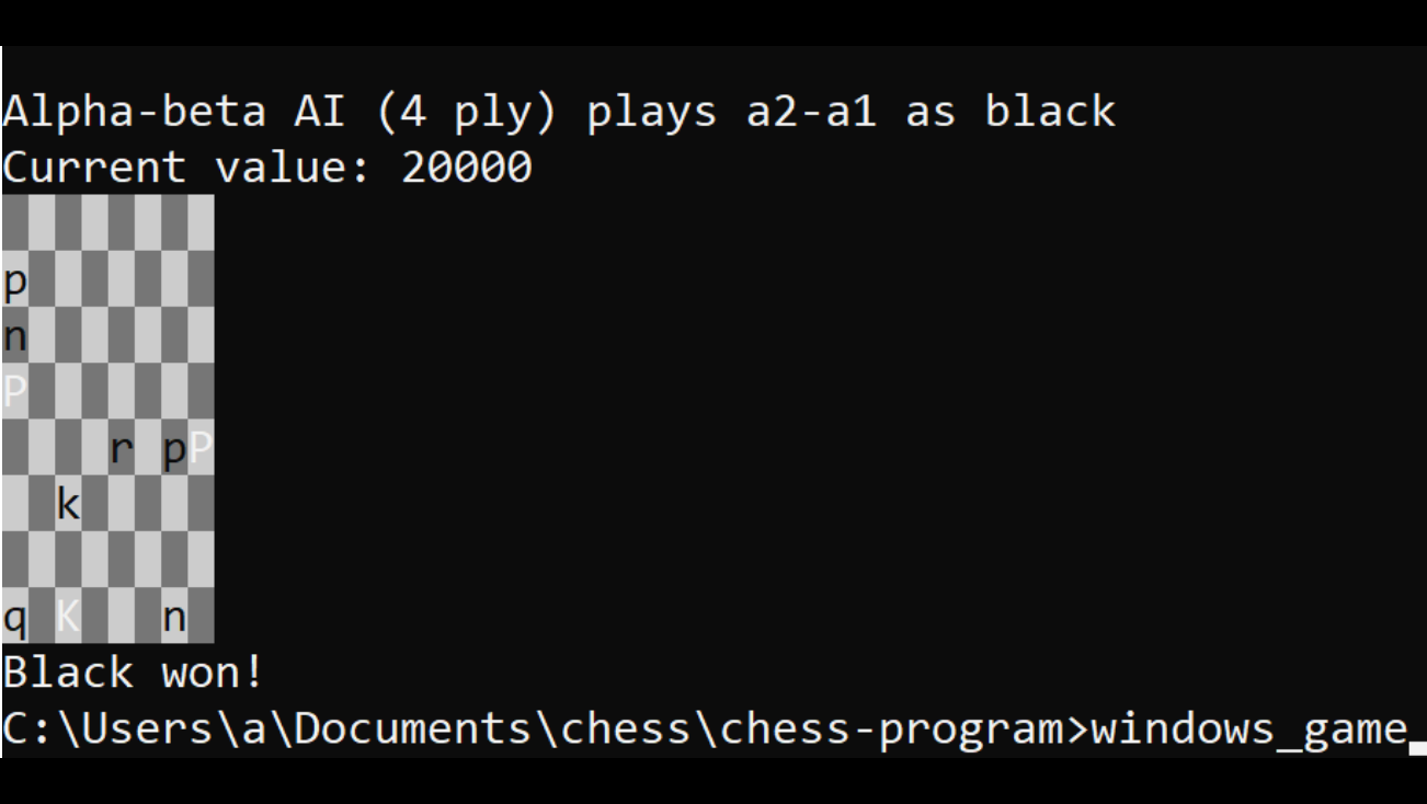 Chess program running in a terminal